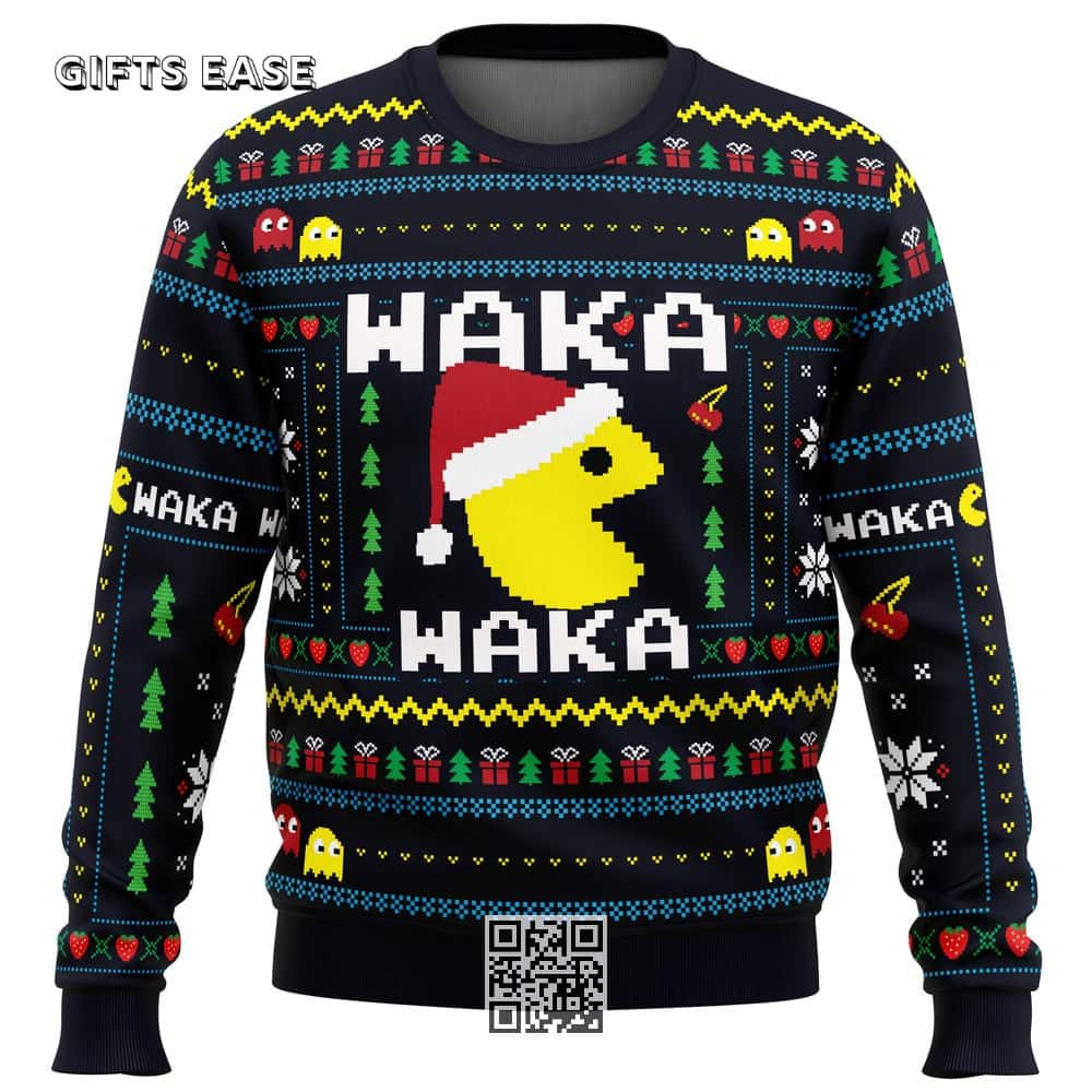 Black Arcade Pac-Man Ugly Christmas Sweater Waka Waka