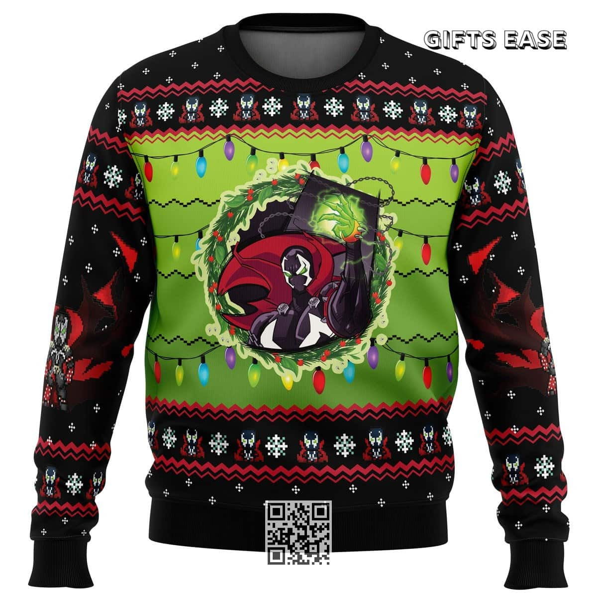 Spawn Ugly Christmas Sweater Xmas Lights Pine Tree