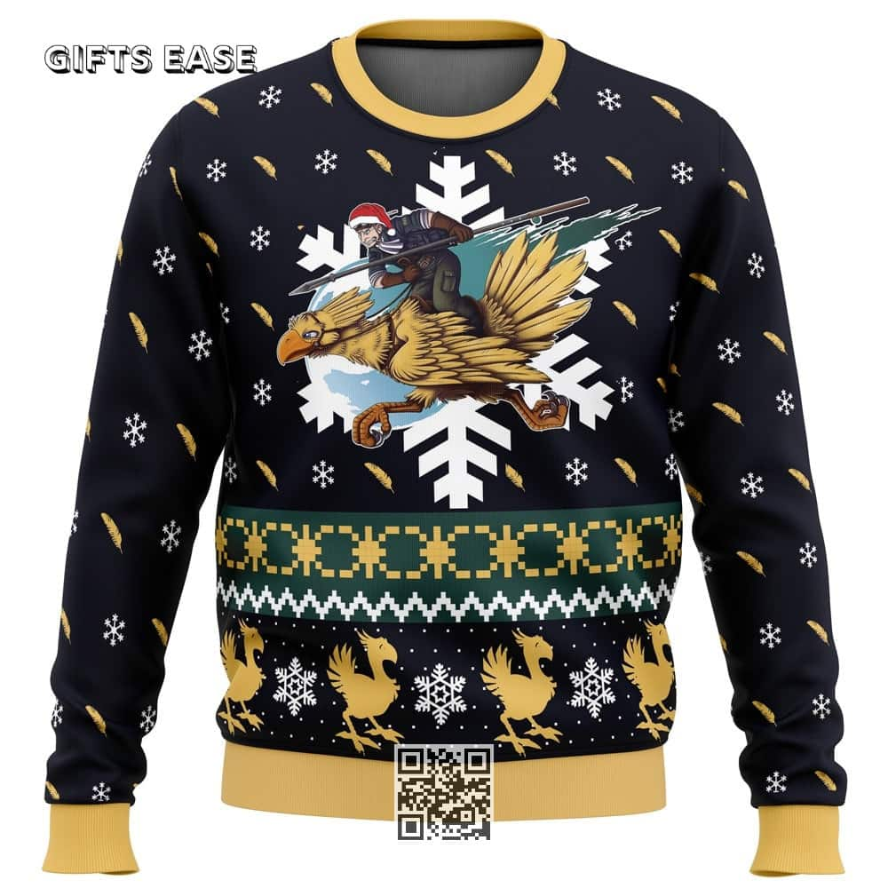 Chocobo Final Fantasy Ugly Christmas Sweater Snowflake Pattern