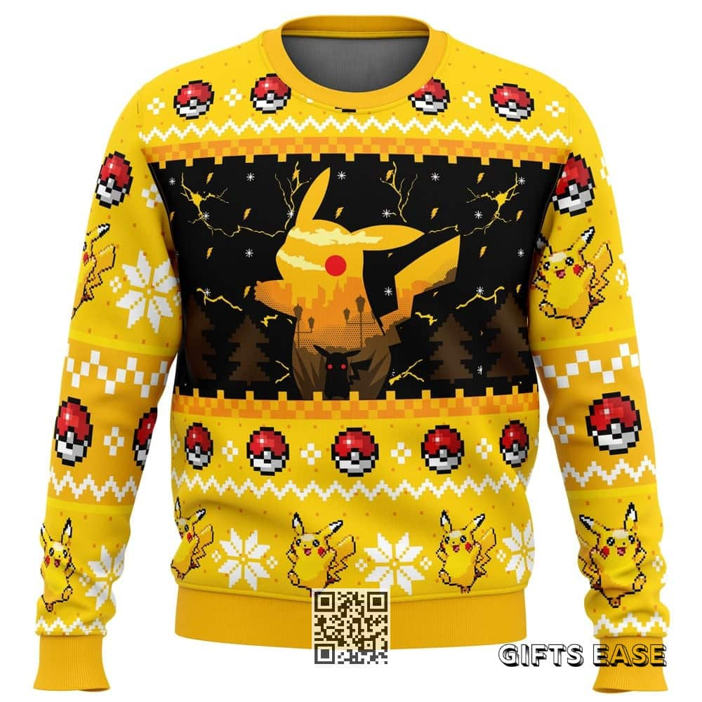 Yellow Black Electric Monster Pokemon Ugly Christmas Sweater