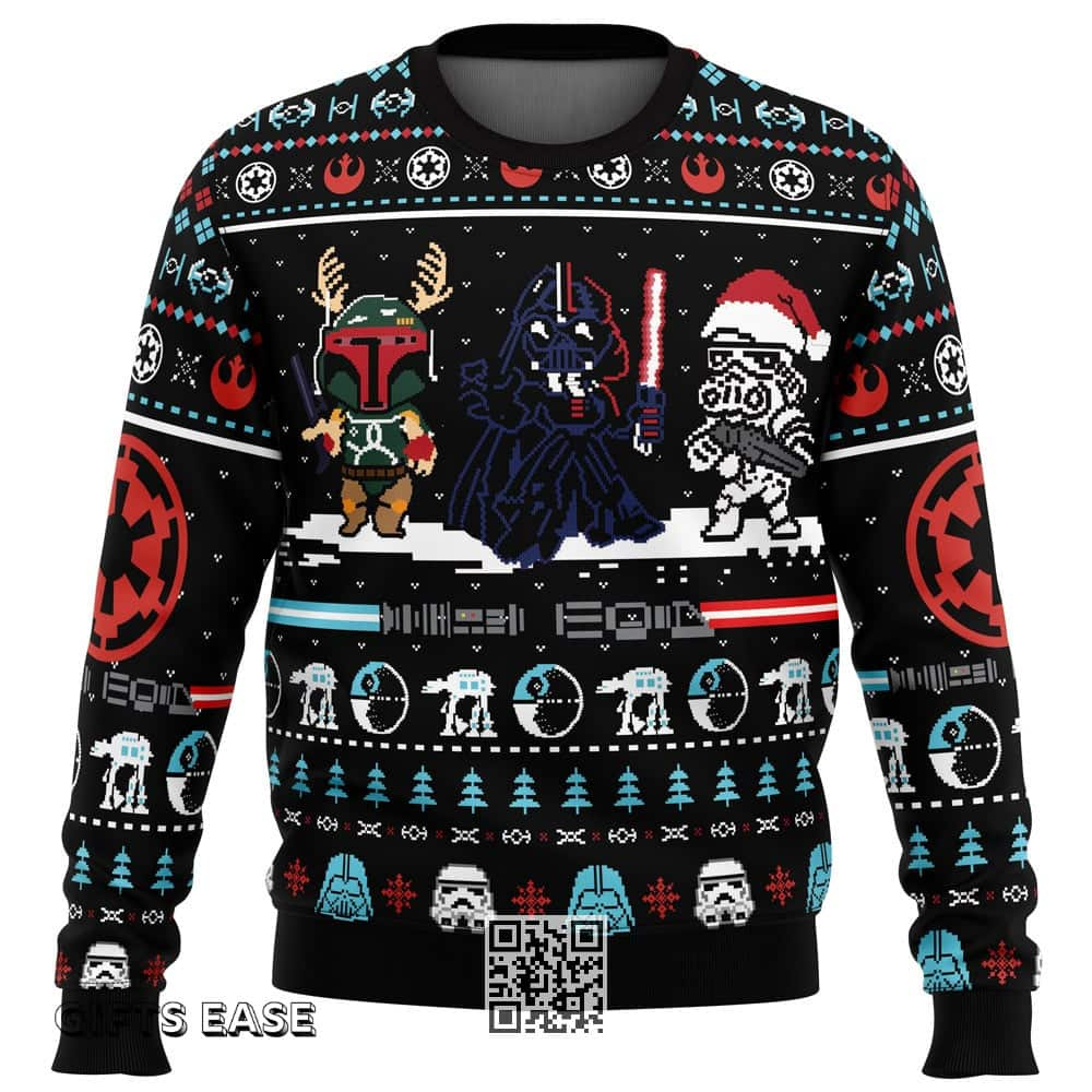 Black Star Wars Ugly Christmas Sweater Battle Of Hoth Darth Vader Stormtrooper