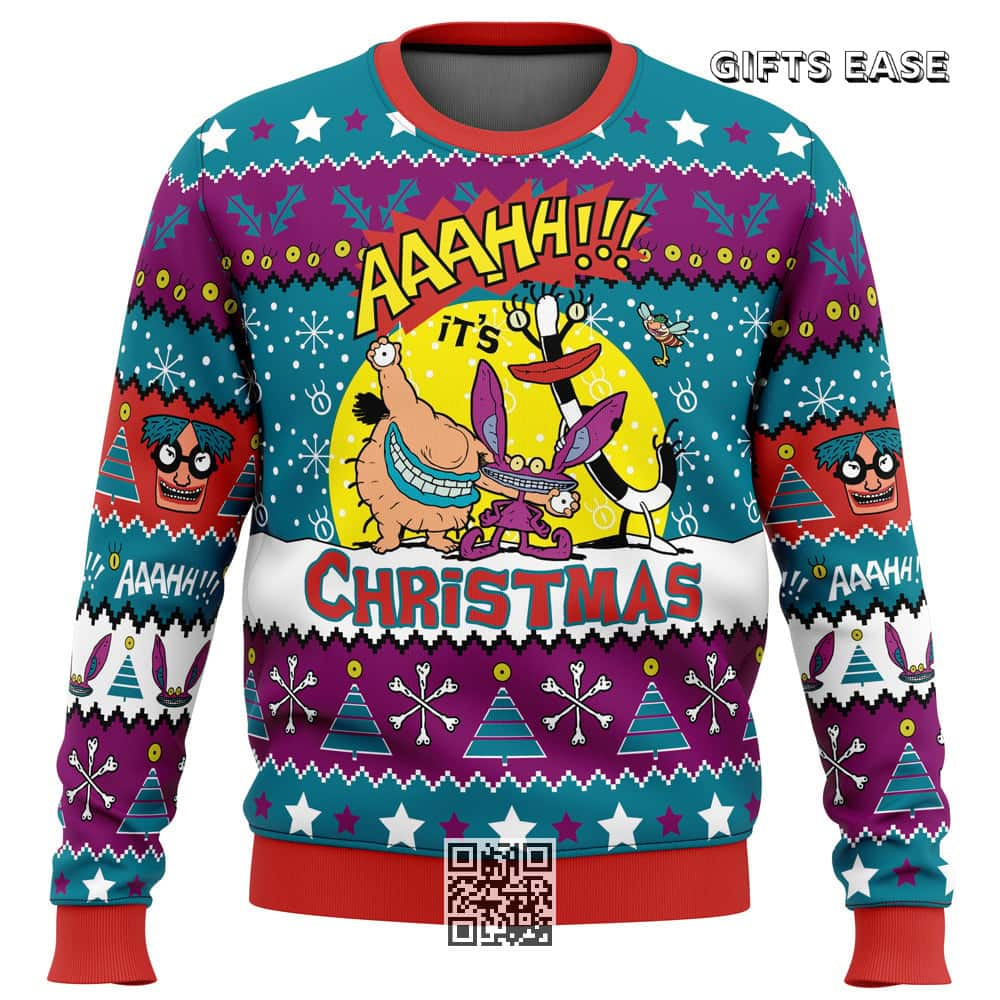 Aaahh Real Monsters Nickelodeon Ugly Christmas Sweater Krumm Ickis Oblina