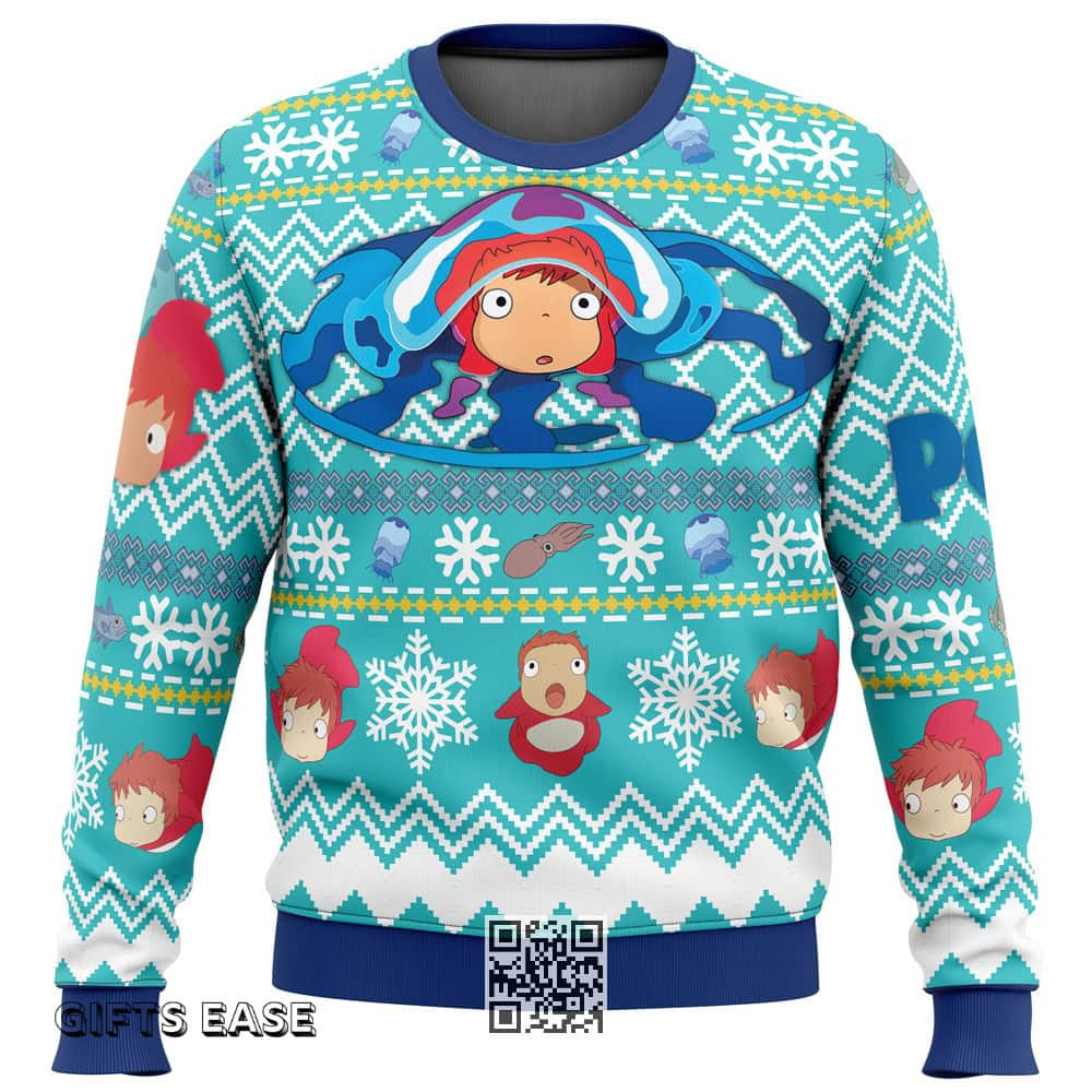 Magical Ponyo Ugly Christmas Sweater Studio Ghibli