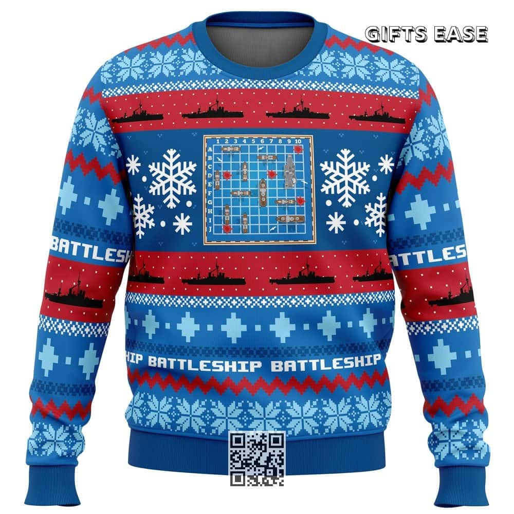 Battleship Board Games Ugly Christmas Sweater Snowflake Pattern