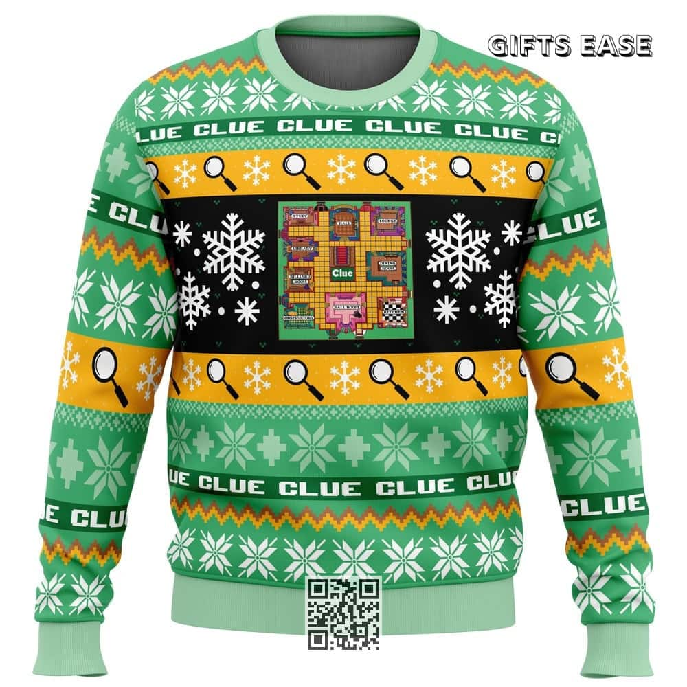 Clue Board Games Ugly Christmas Sweater Snowflake Pattern