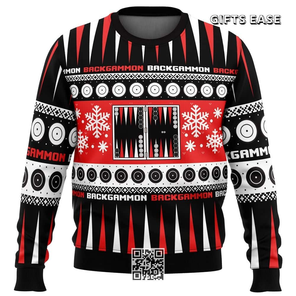 Black Backgammon Board Games Ugly Christmas Sweater