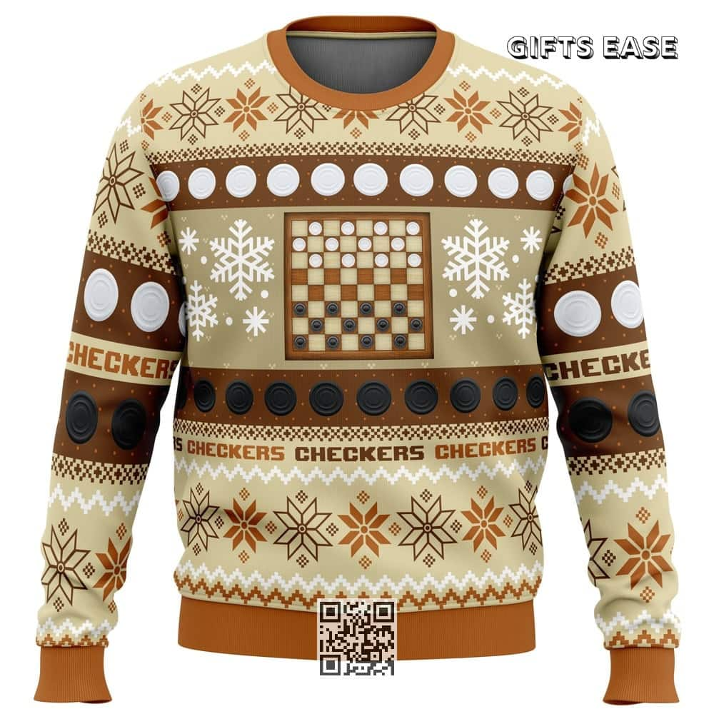 Checkers Board Games Ugly Christmas Sweater Snowflake Pattern