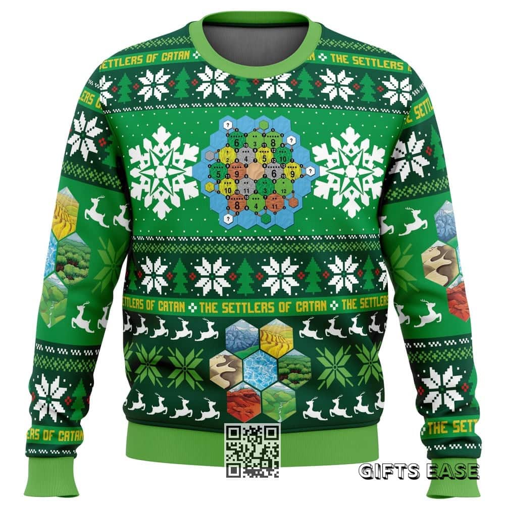 Green Settlers Of Catan Board Games Ugly Christmas Sweater