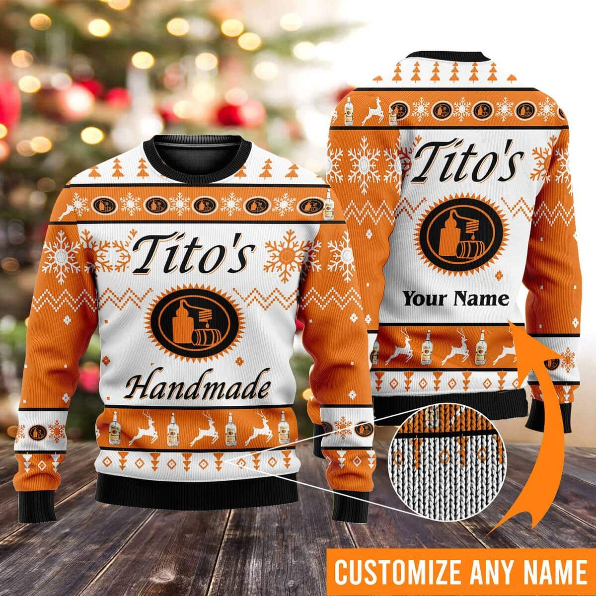 Tito's Vodka Ugly Christmas Sweater Custom Name