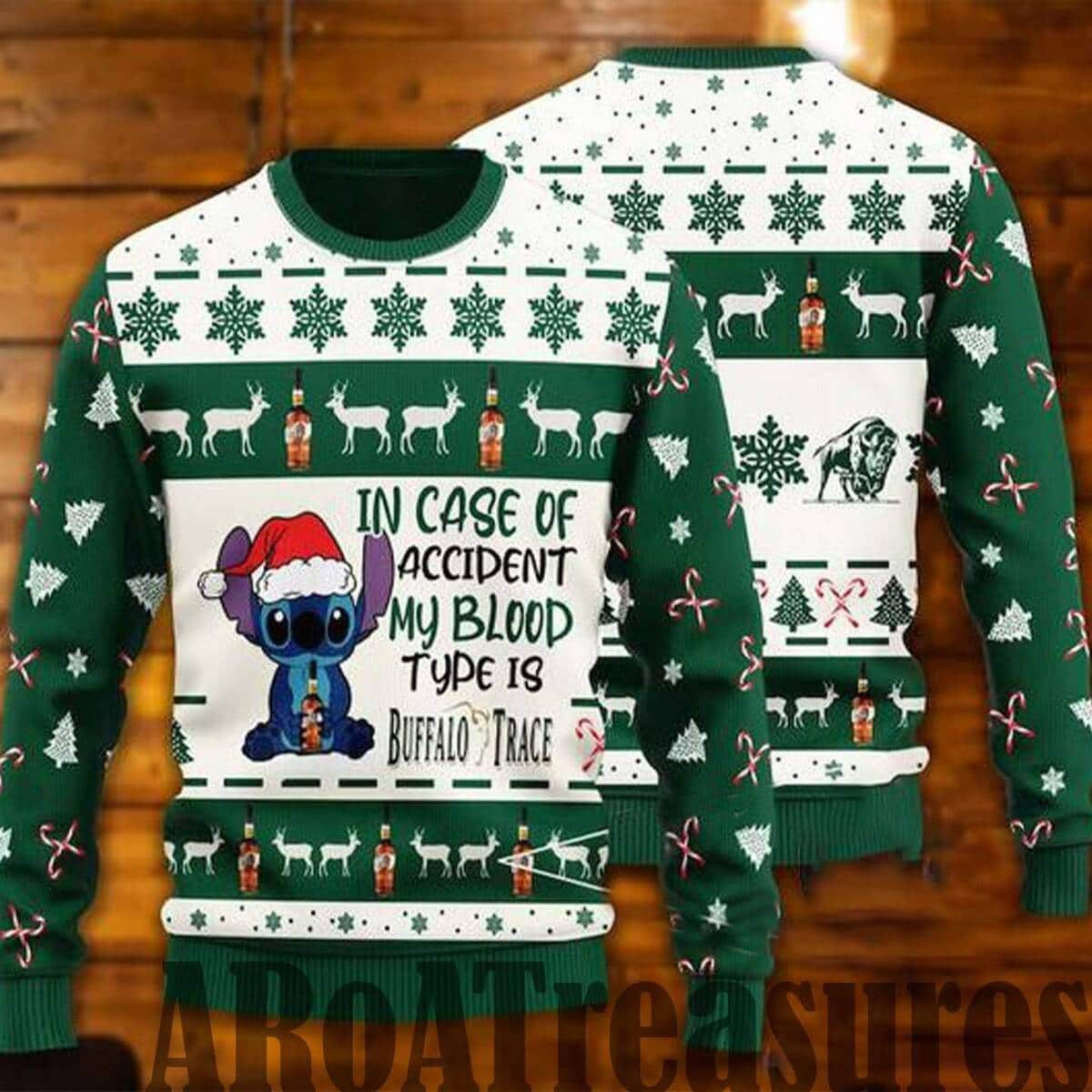 Stitch Ugly Christmas Sweater In Case Of Accident My Blood Type Is Buffalo Trace