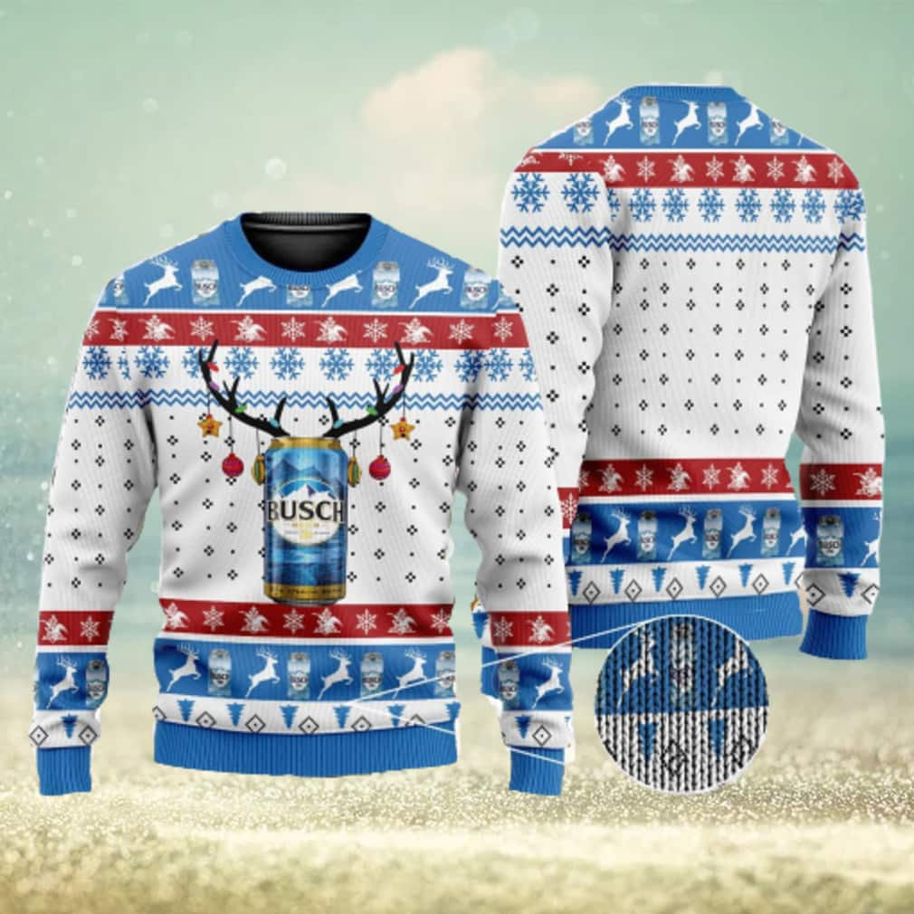 Busch Beer Ugly Christmas Sweater Reindeer Xmas Pattern