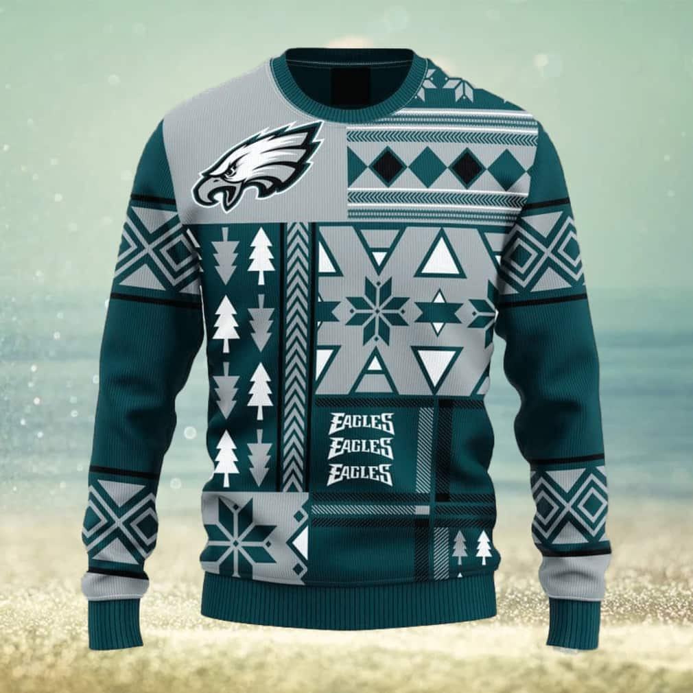 Green NFL Philadelphia Eagles Ugly Christmas Sweater snowflake pine tree