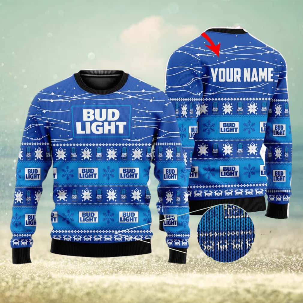 Bud Light Beer Ugly Christmas Sweater Custom Name