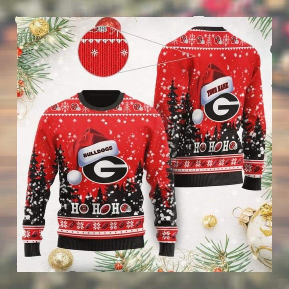 Georgia Bulldogs NCAA Ugly Christmas Sweater Ho Ho Ho Custom Name