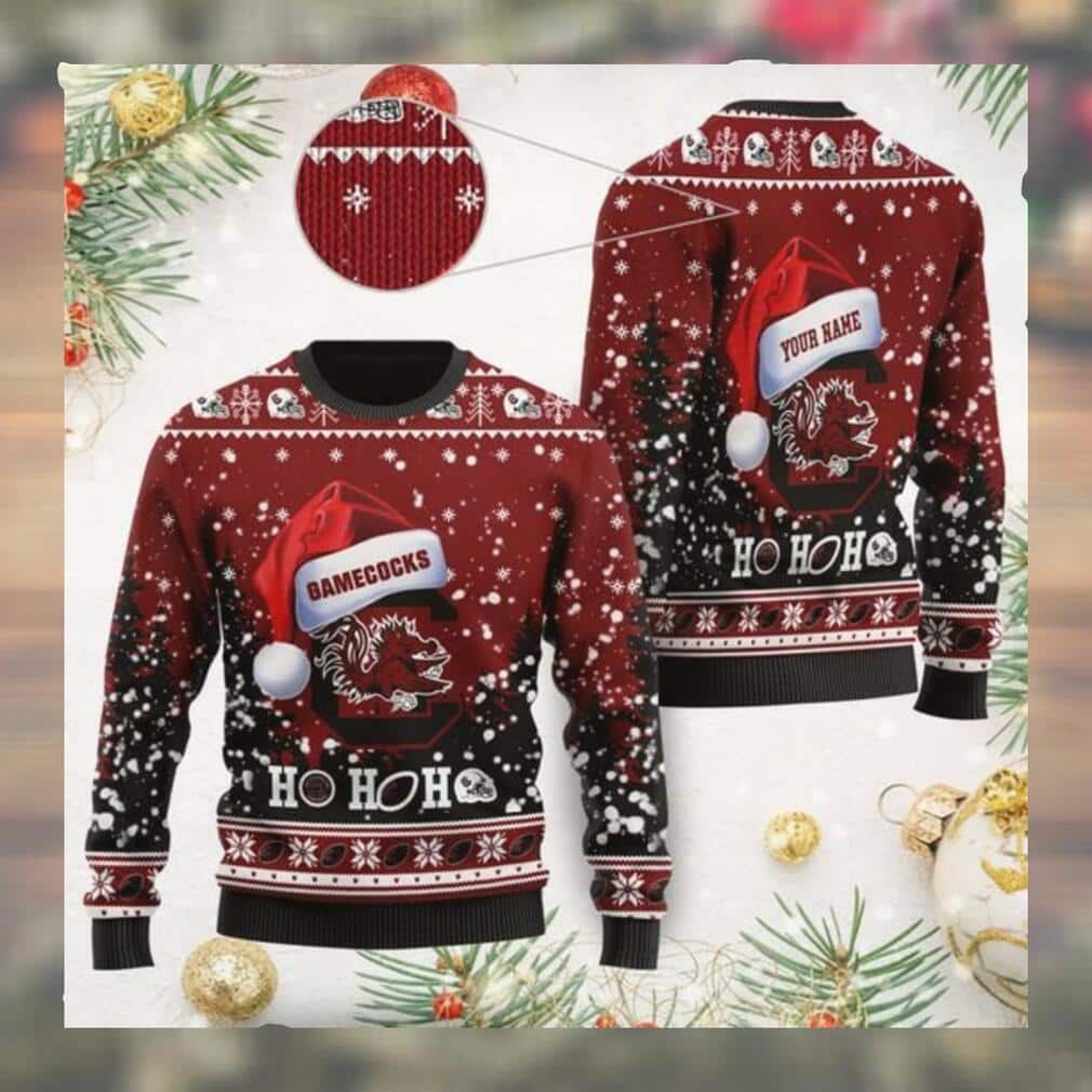 NCAA South Carolina Gamecocks Ugly Christmas Sweater Ho Ho Ho Custom Name