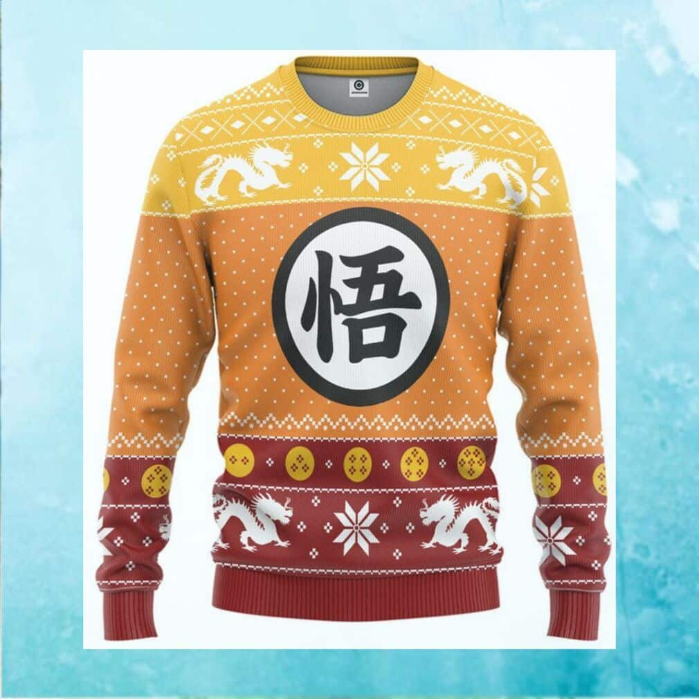 Goku Dragon Ball Z Ugly Christmas Sweater Snowflakes