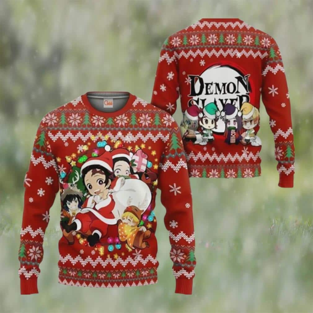 Red Demon Slayer Ugly Christmas Sweater Kimetsu No Yaiba