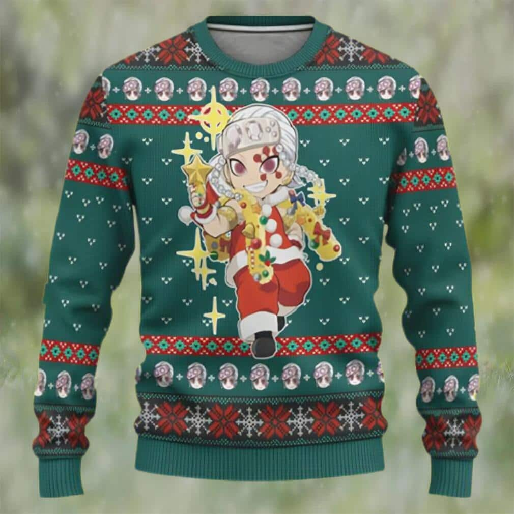 Green Tengen Uzui Demon Slayer Ugly Christmas Sweater