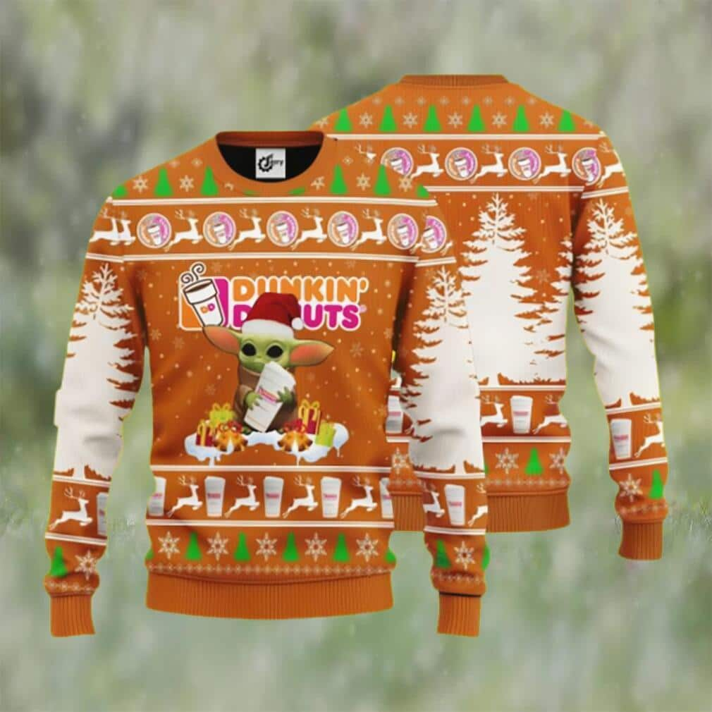 Baby Yoda Loves Dunkin’ Donuts Ugly Christmas Sweater