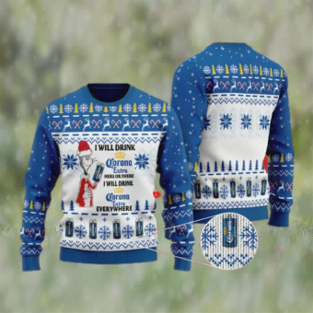 Funny Grinch Ugly Christmas Sweater I Will Drink Corona Extra Everywhere