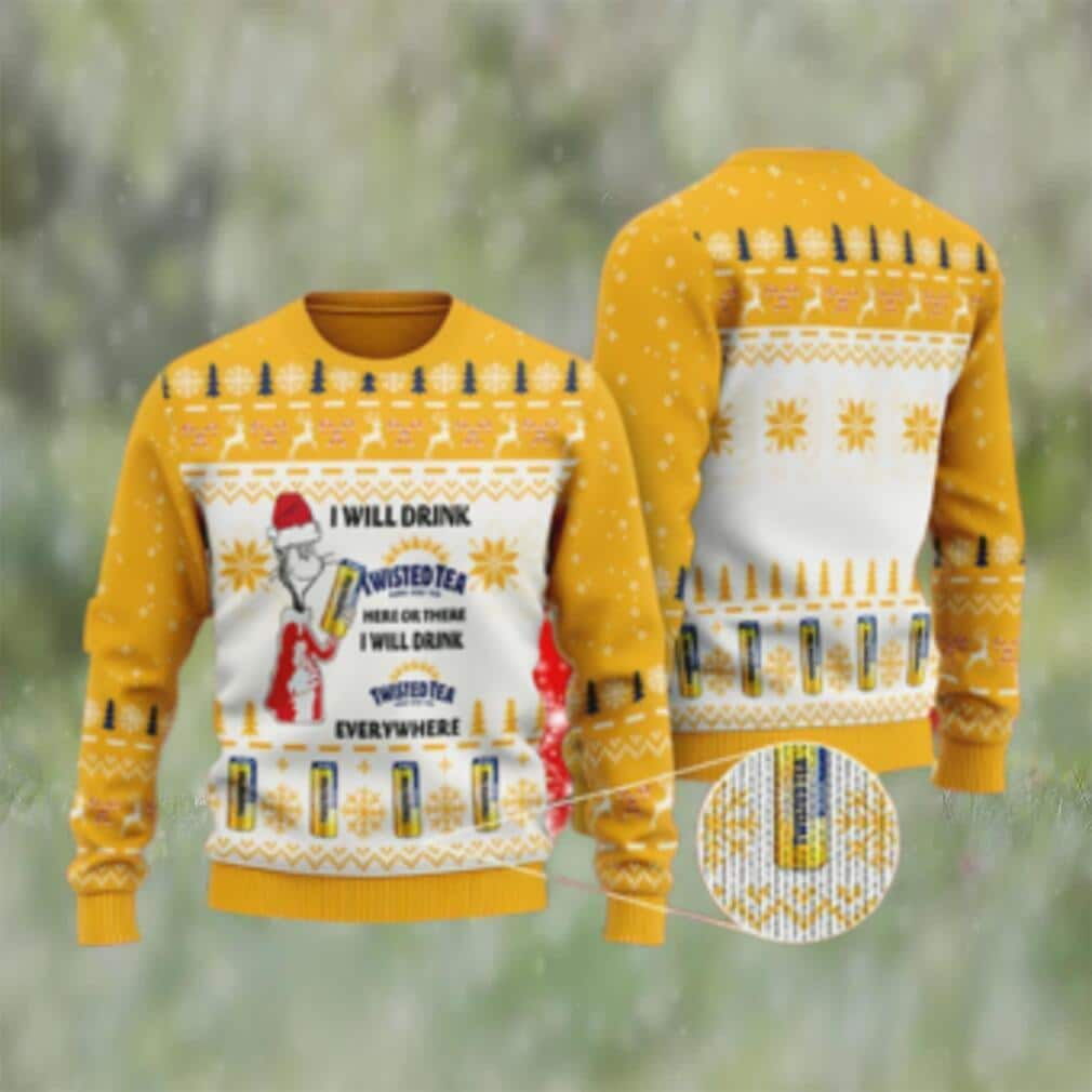 Funny Grinch Ugly Christmas Sweater I Will Drink Twisted Tea Everywhere