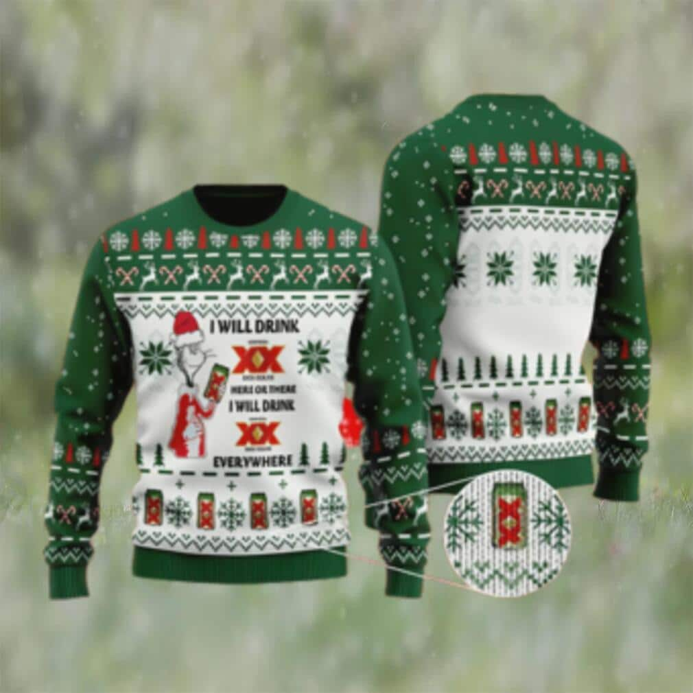 Funny Grinch I Will Drink Dos Equis Everywhere Ugly Christmas Sweater