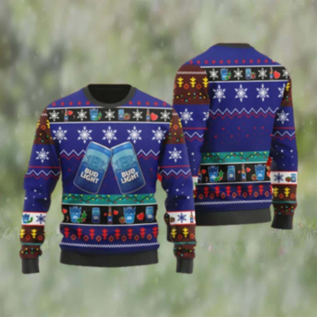 Bud Light Beer Ugly Christmas Sweater Snowflake Pattern