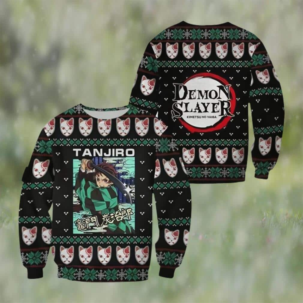 Black Tanjiro Kamado Demon Slayer Ugly Christmas Sweater Snowflake Pattern