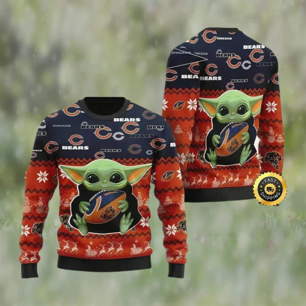 Baby Yoda Loves NFL Chicago Bears Ugly Christmas Sweater