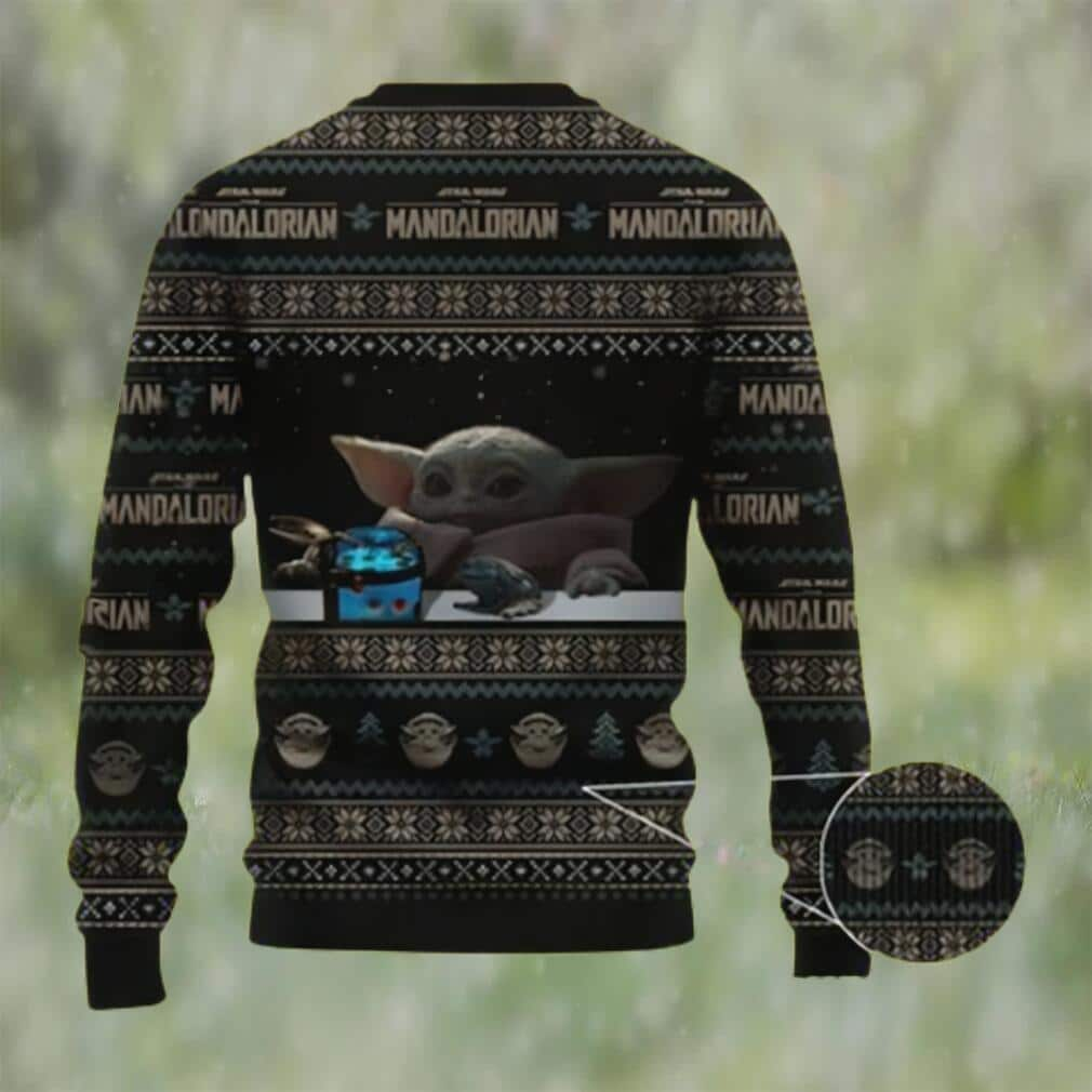 Black Baby Yoda Star Wars Ugly Christmas Sweater Mandalorian