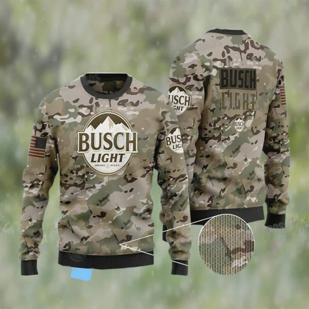 Busch Light Ugly Christmas Sweater Camo Pattern