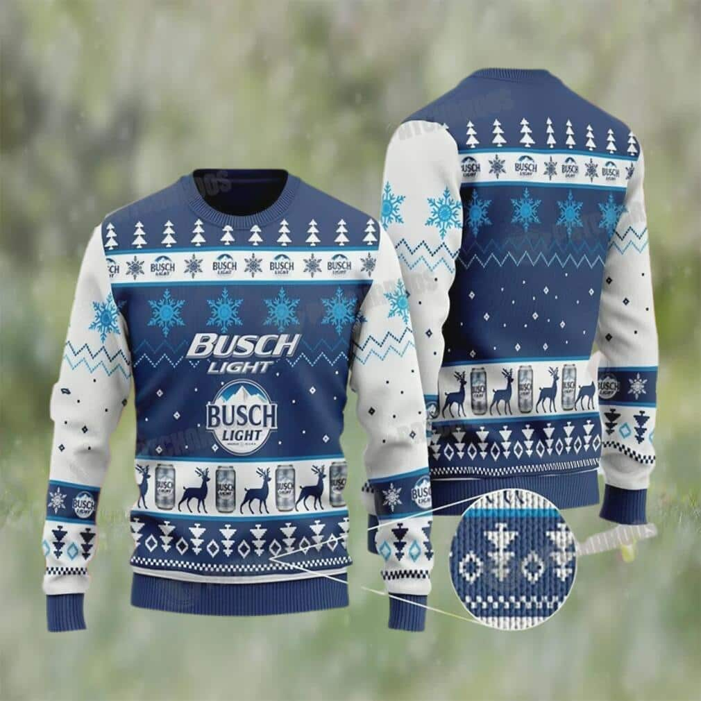 Busch Light Beer Ugly Christmas Sweater Snowflake Pine Pattern