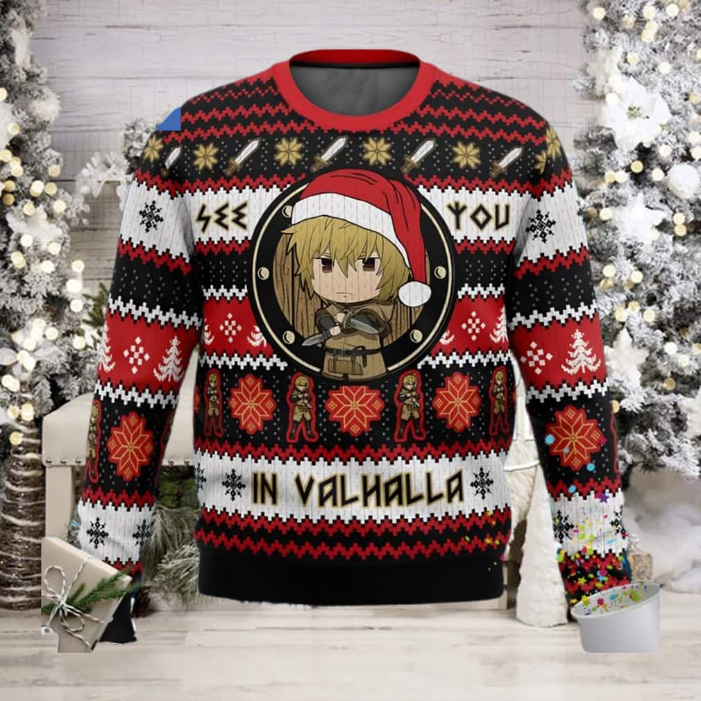 Vinland Saga Ugly Christmas Sweater See You In Valhalla Chevron Pattern