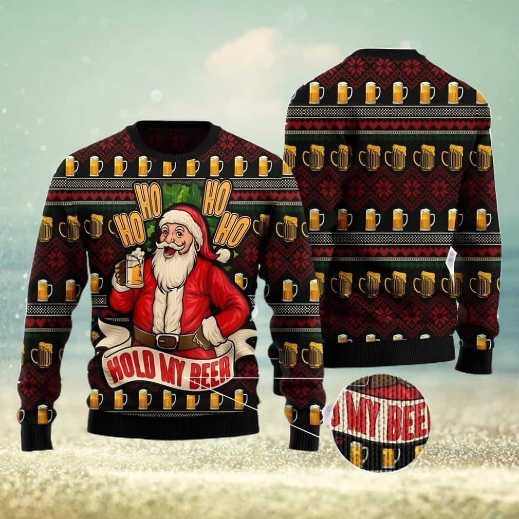 Beer Ugly Christmas Sweater Hold My Beer Ho Ho Ho