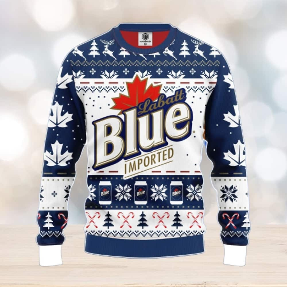 Labatt Blue Ugly Christmas Sweater Snowflake Pine Tree Reindeer