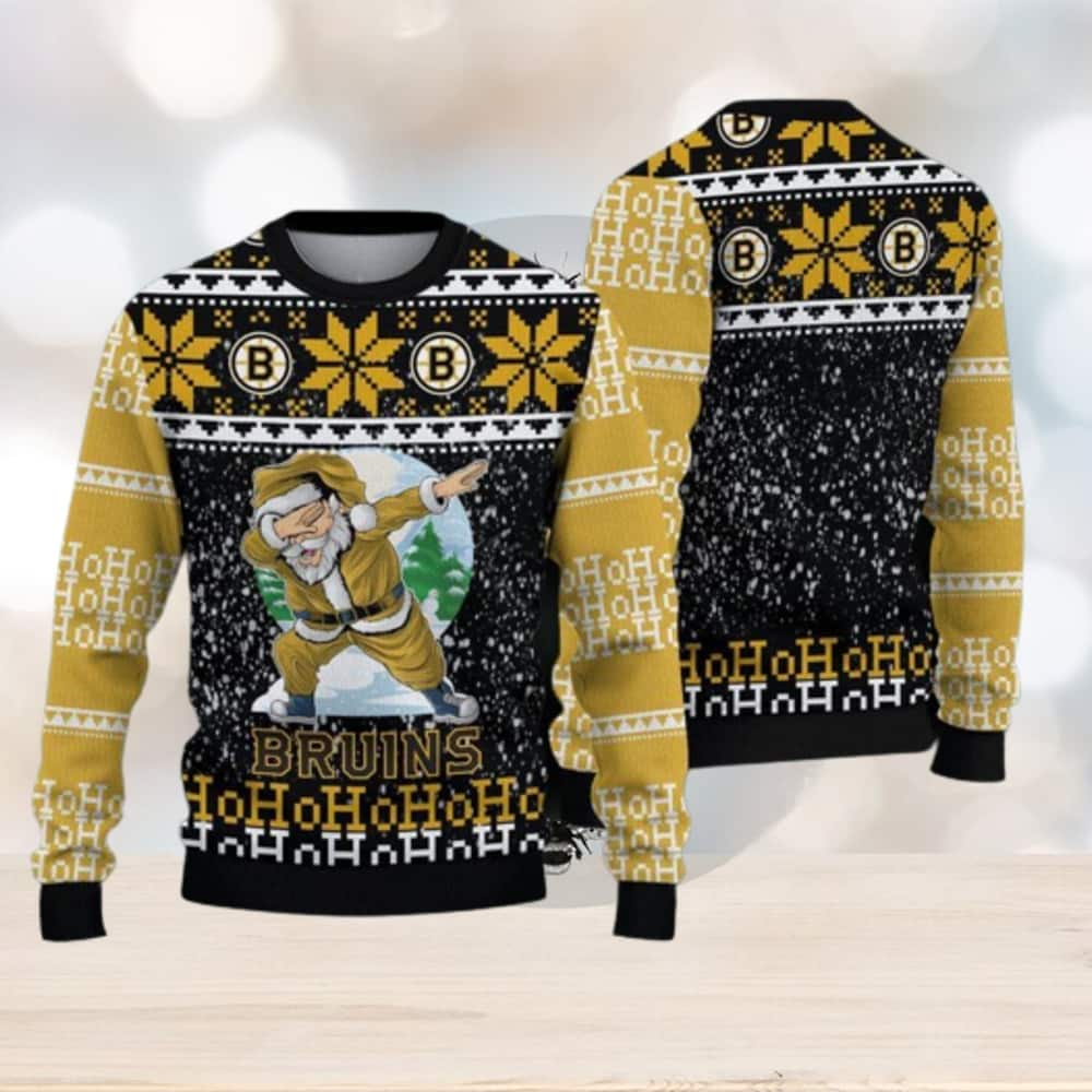 NHL Boston Bruins Ugly Christmas Sweater Santa Claus Ho Ho Ho