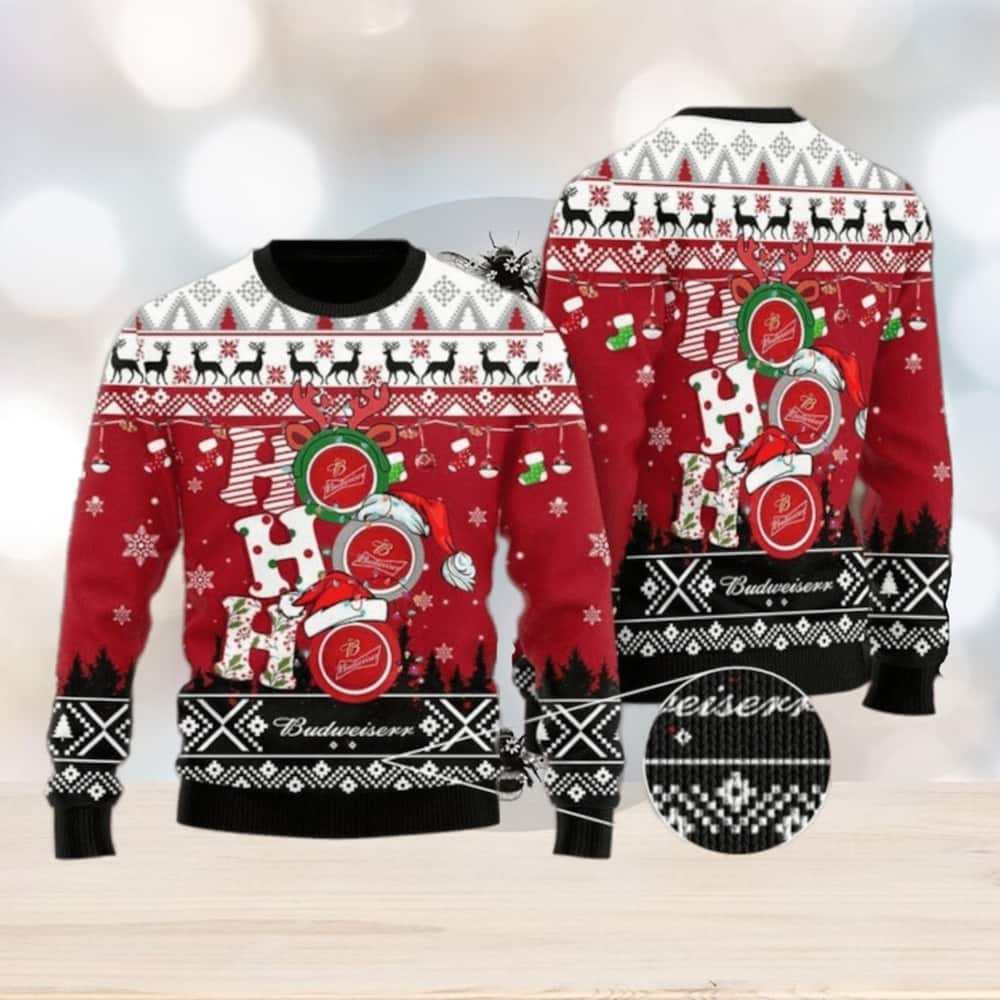 Funny Budweiser Beer Ugly Christmas Sweater Hohoho