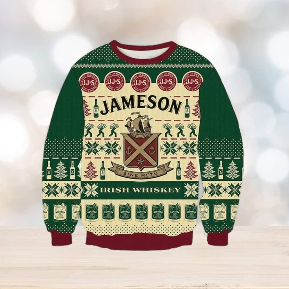 Jameson Irish Whiskey Ugly Christmas Sweater Winter Gift Snowflake