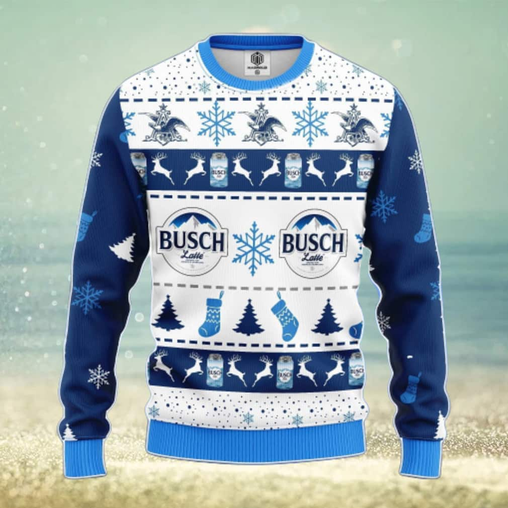 Busch Latte Beer Ugly Christmas Sweater Snowflake Pattern