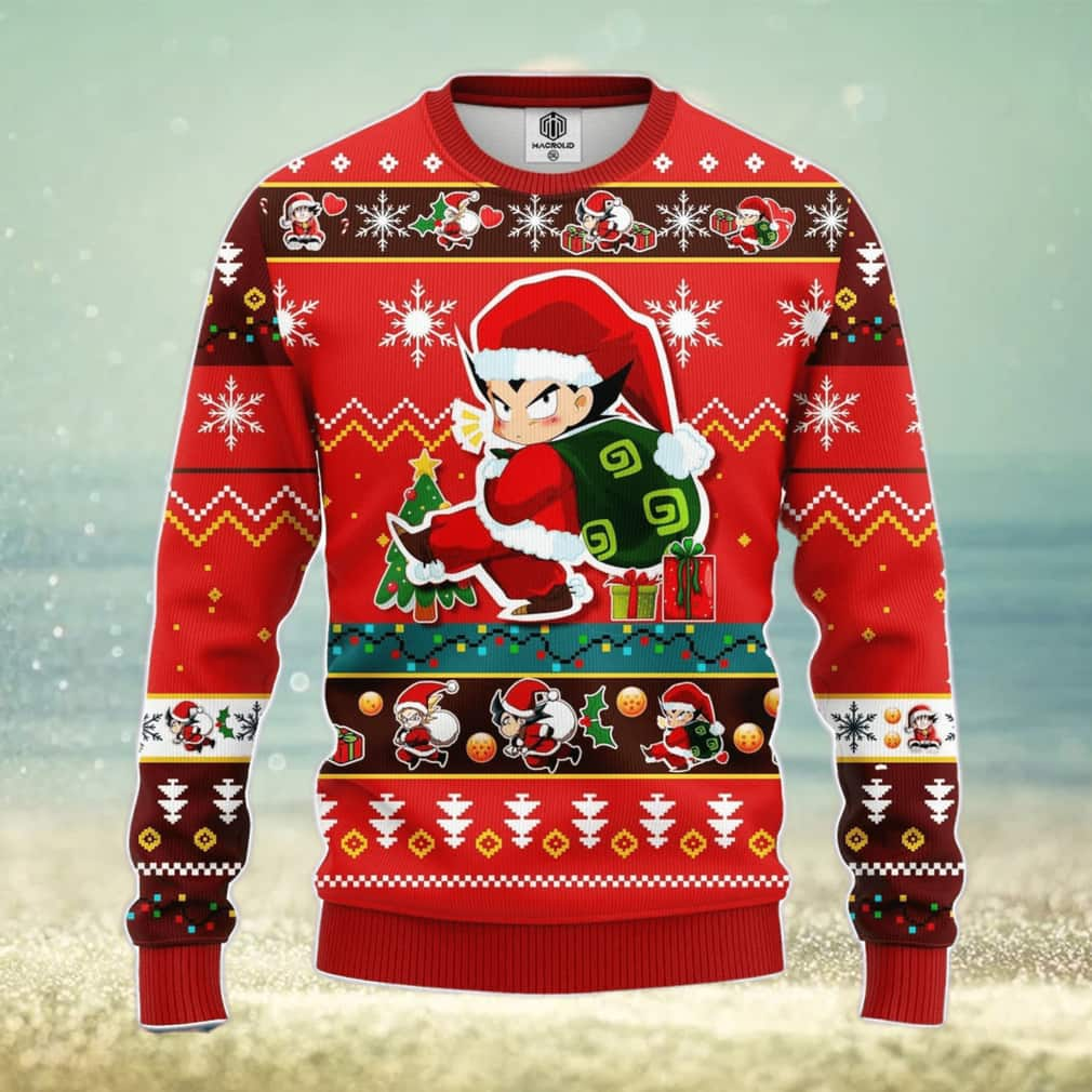 Red Dragon Ball Ugly Christmas Sweater Snowflake Pattern