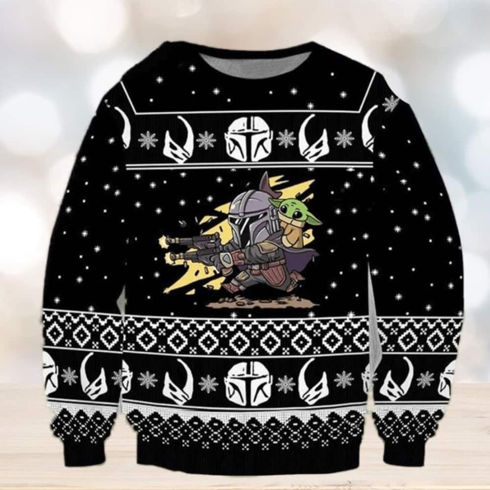 Black Baby Yoda Star Wars Ugly Christmas Sweater Boba Fett