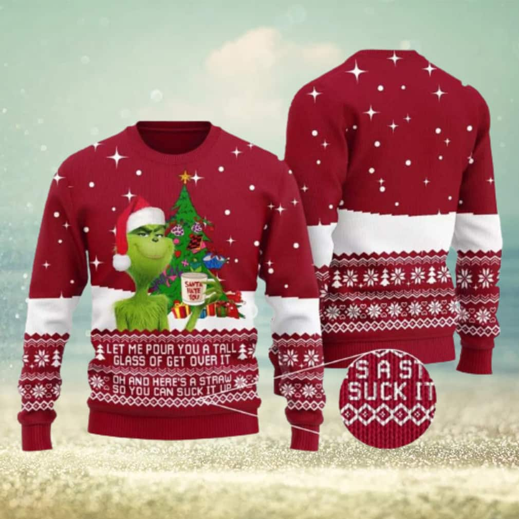 Red Grinch Ugly Christmas Sweater Santa Hate You