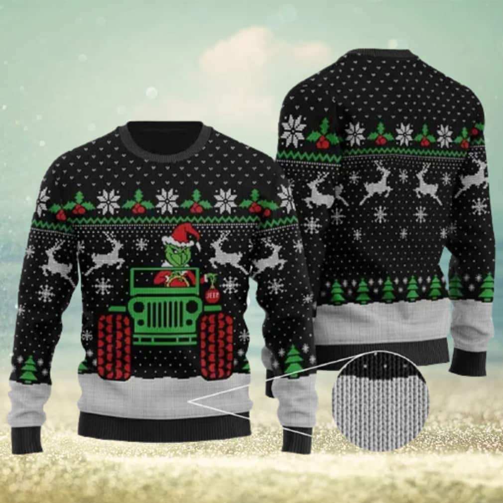 Funny Grinch Ugly Christmas Sweater Drive Jeep