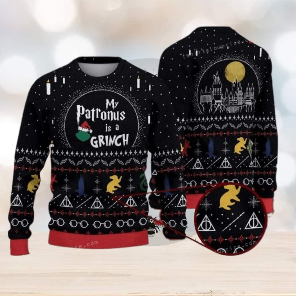 Black My Patronus Is A Grinch Ugly Christmas Sweater