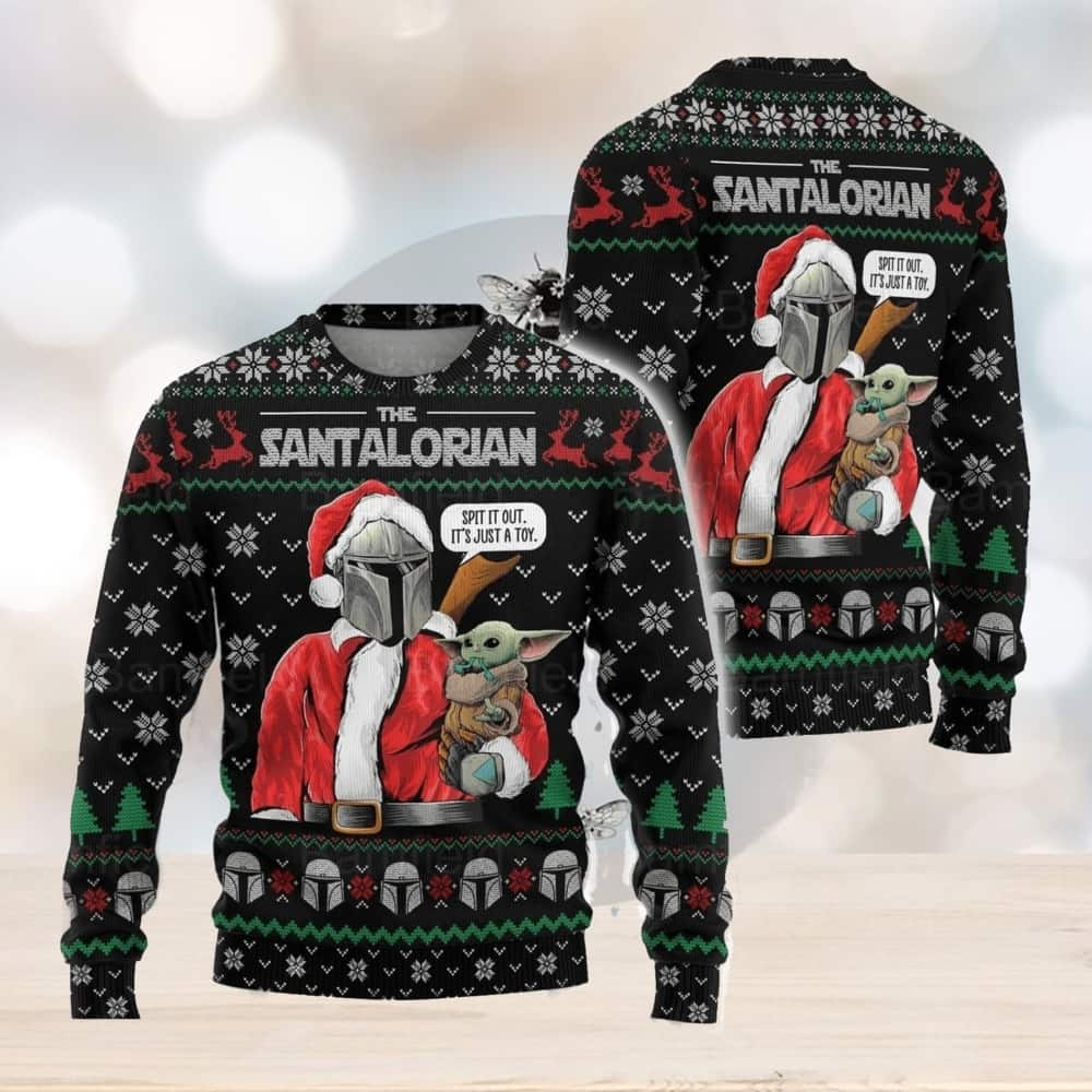 Black Star Wars Boba Fett Baby Yoda Ugly Christmas Sweater Santalorian