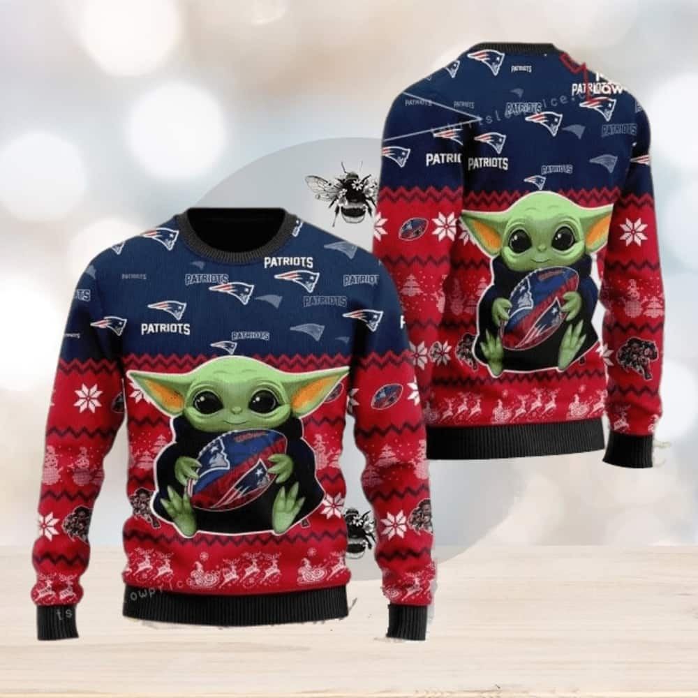 Baby Yoda Loves NFL New England Patriot Ugly Christmas Sweater