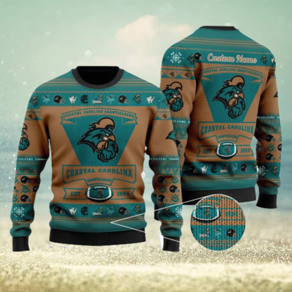 NCAA Coastal Carolina Chanticleers Ugly Christmas Sweater Custom Name NCAA Coastal Carolina Chanticleers Ugly Christmas Sweater Custom Name