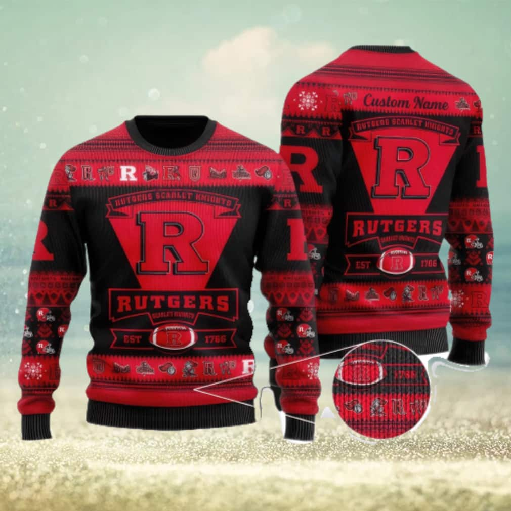 NCAA Rutgers Scarlet Knights Ugly Christmas Sweater Custom Name