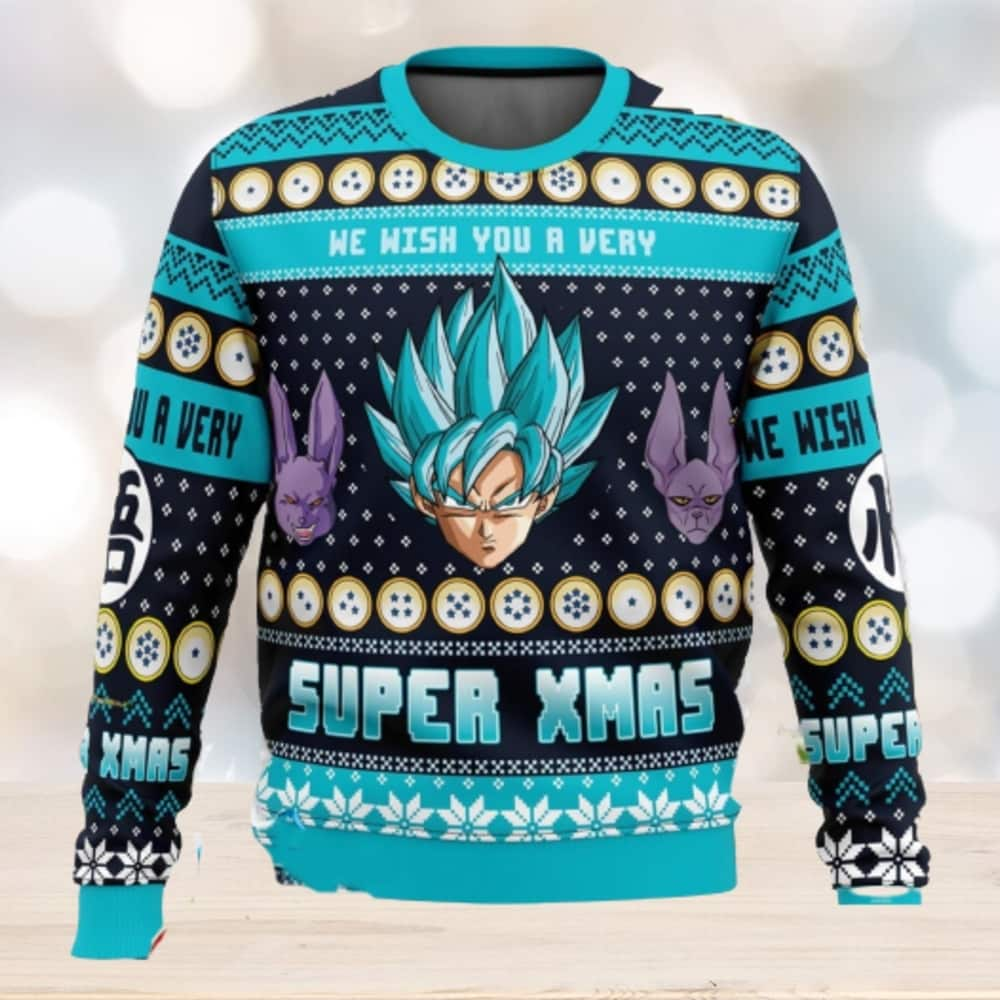 Dragon Ball Z Saiyan Ugly Christmas Sweater We Wish You A Very Super Xmas