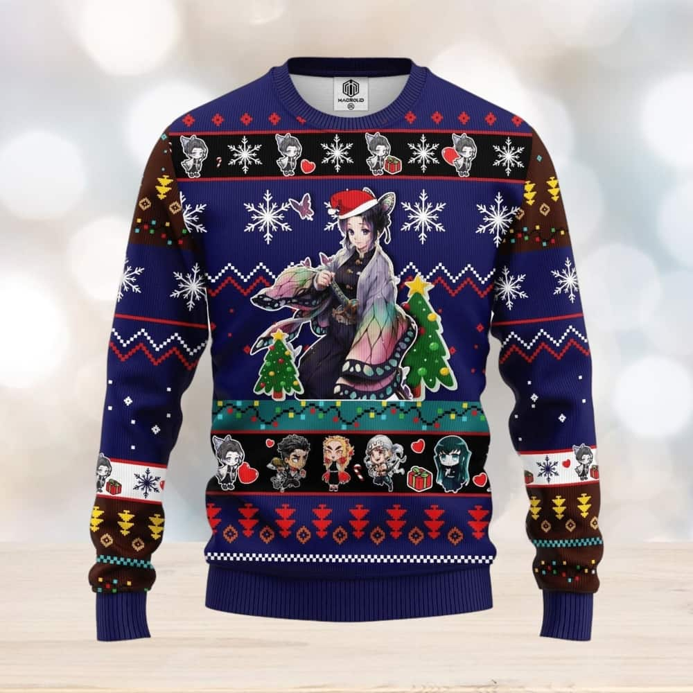 Blue Shinobu Kocho Demon Slayer Ugly Christmas Sweater